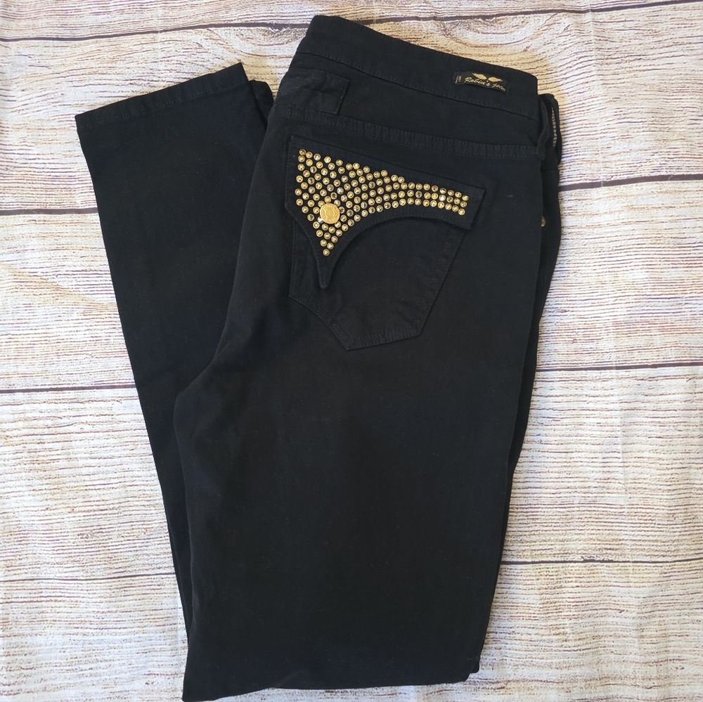 Robin's Jean Black Straight Leg Jeans with Gold Accents
